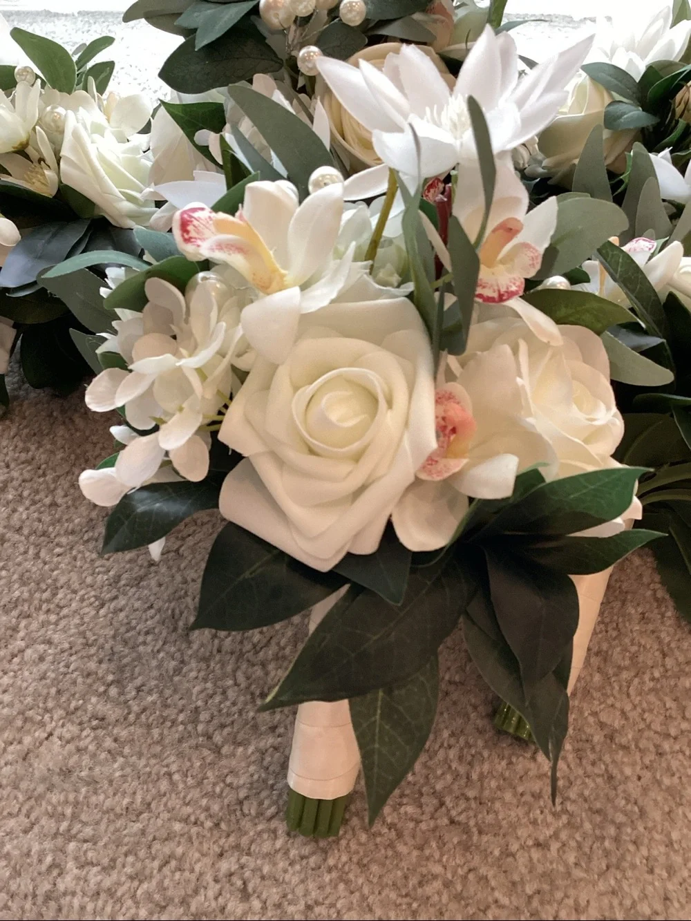 Elegant White Rose and Greenery Bouquet - 6 included